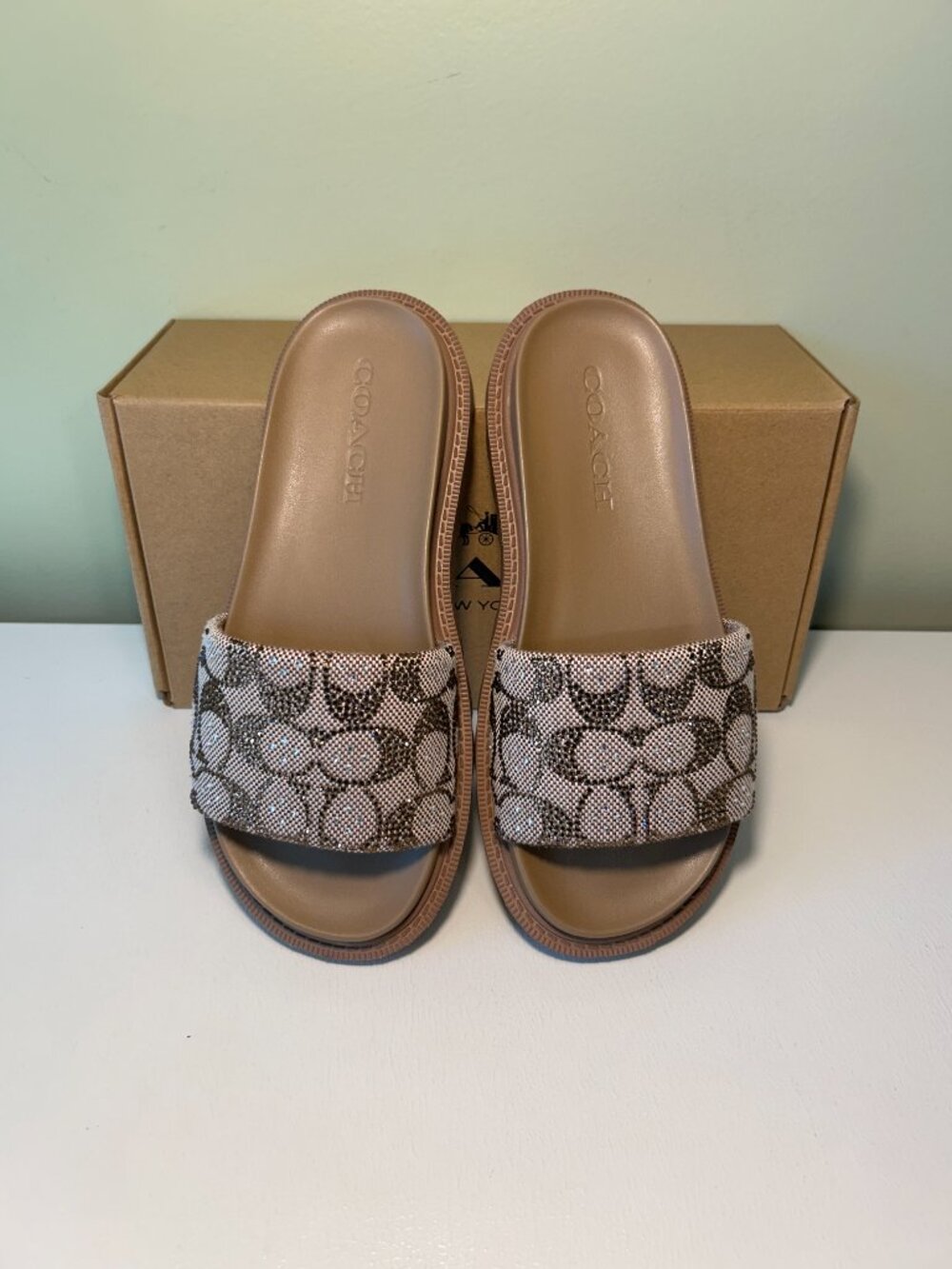 Coach Women's Brynn Slide Sandal In Crystal Signature Jacquard